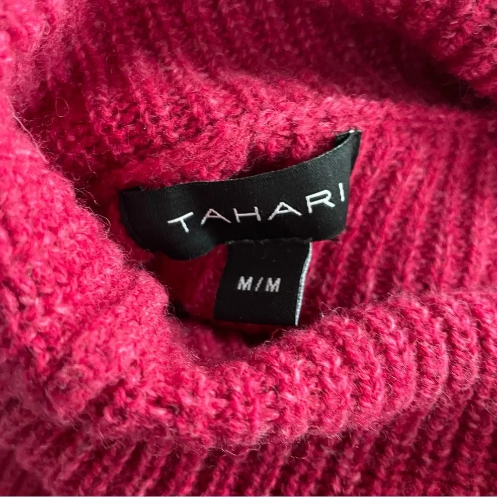 Tahari Merino Wool Knit Sweater Cowl Neck Pullover Dark Pink Size Medium - Picture 7 of 8